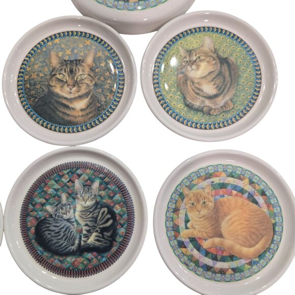 Set Of 6 Ceramic Cat-Themed Coasters With Holder - Vibrant Artwork cloverleaf - Picture 5 of 6